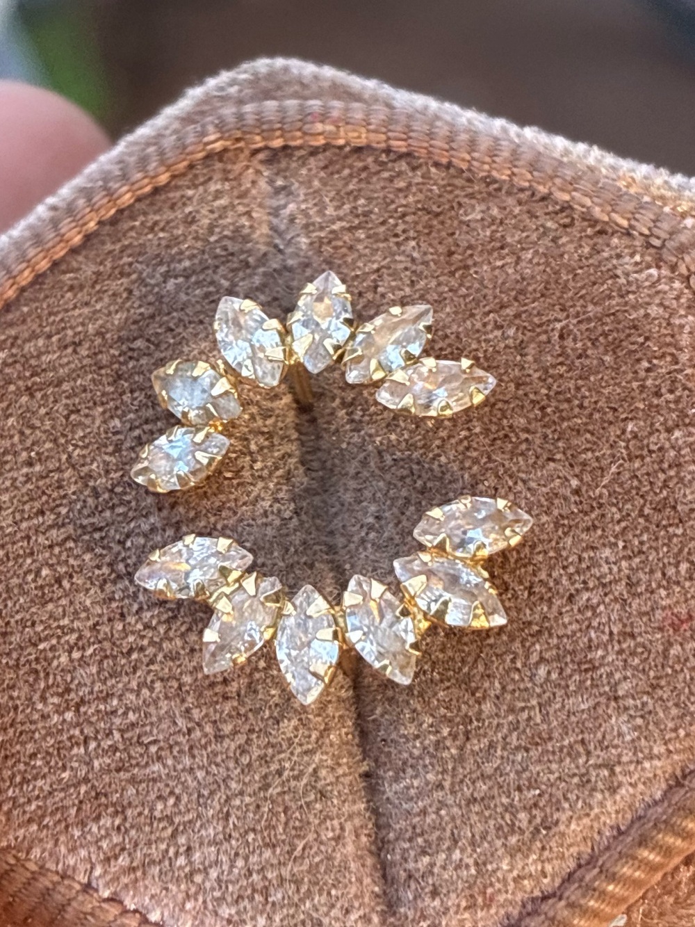 Solid 14k gold sparkly clean marquise moissanite climber earrings$1500